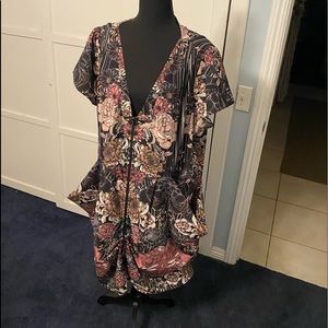 Floral v-neck zip up floral tunic dress